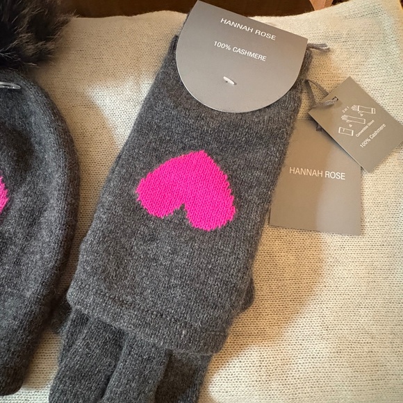 Philosophy Charcoal Heart Sweater + Hannah Rose 100% Cashmere Hat & Gloves (NWT) - Picture 8 of 10